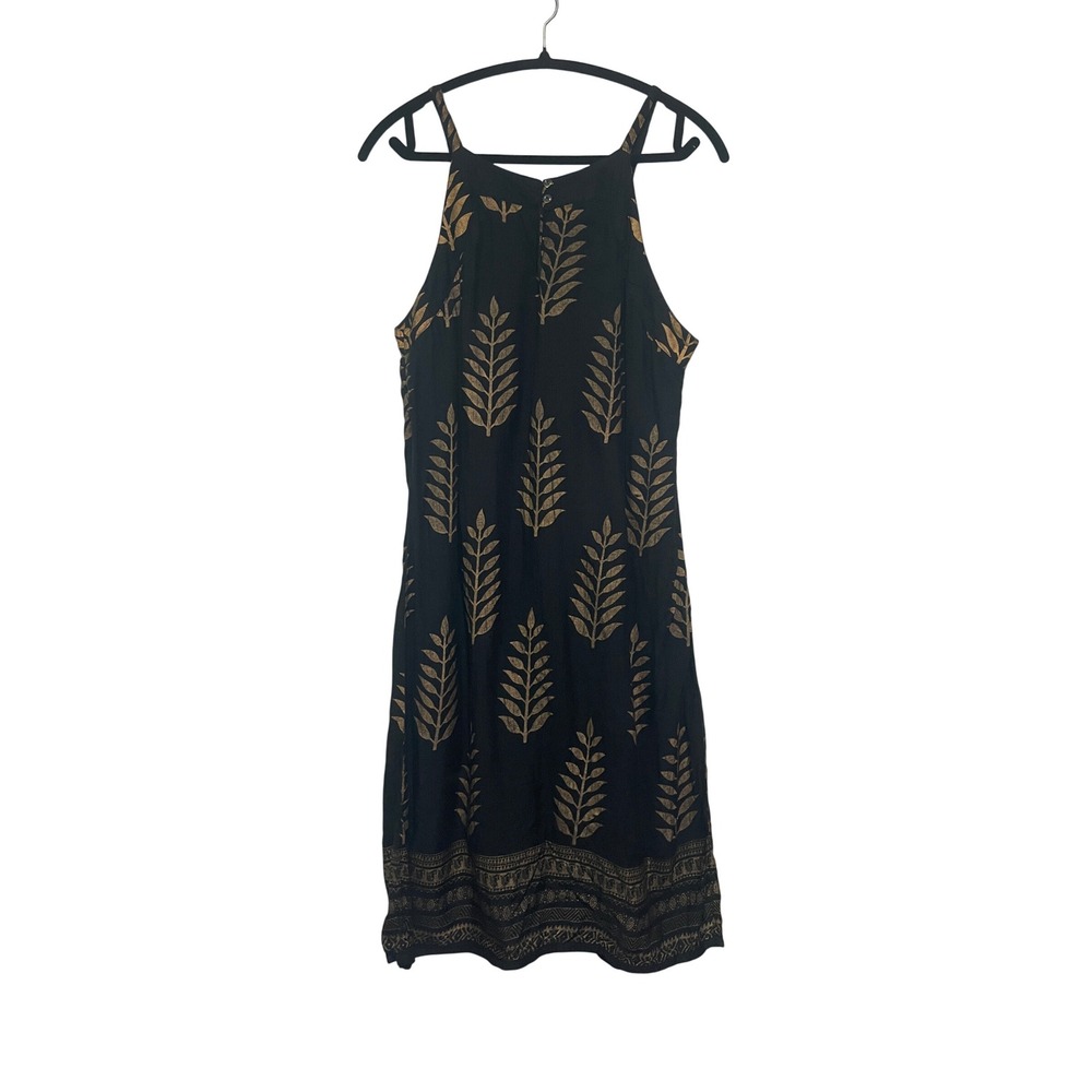 Lapogee Sheath Dress Women's Large Black Sleeveless Gold Print Pattern